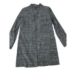 Eileen Fisher Silk/Linen Blend Open Front Cardigan Dark Gray with speckles small